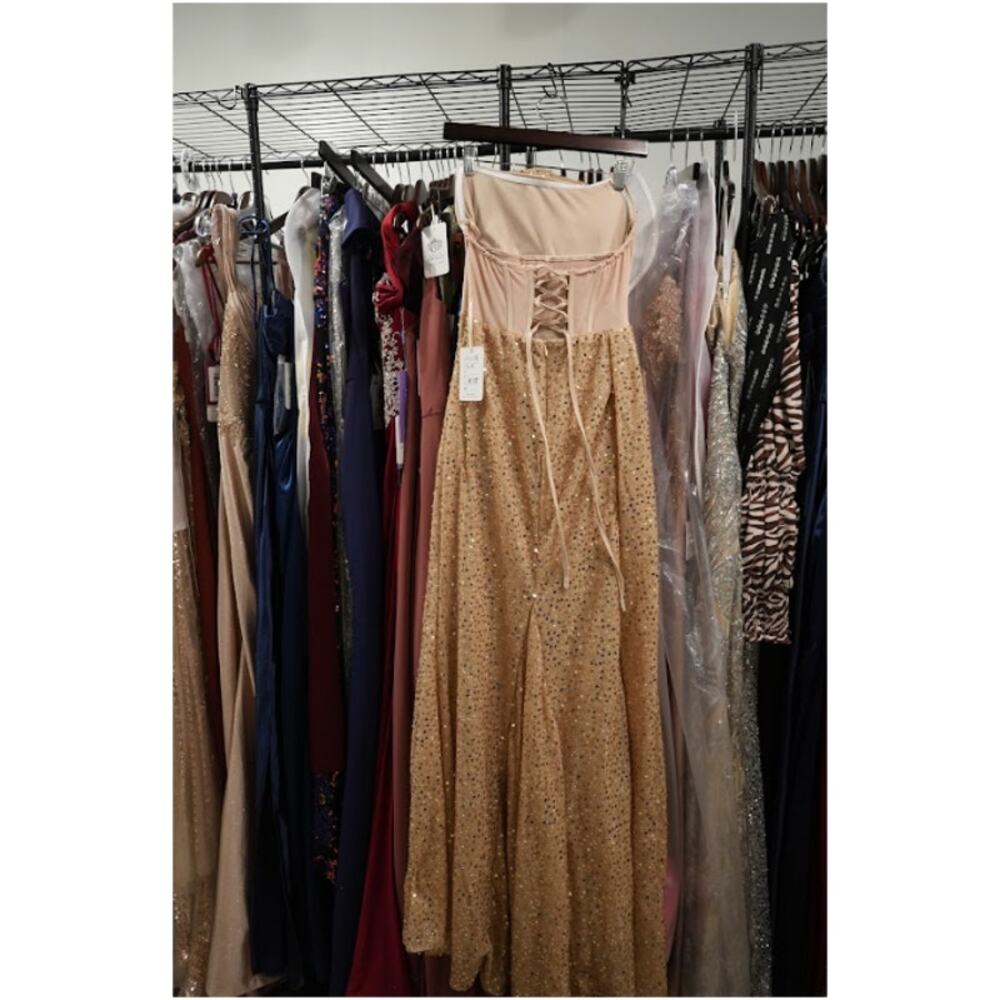 House of Jovelle Evening Gown Dress Women 6 Gold Sequin Strapless Formal Elegant - Picture 3 of 4